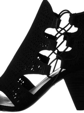Vince Camuto Black Lace-Up Peep Toe Block Heel Sandals